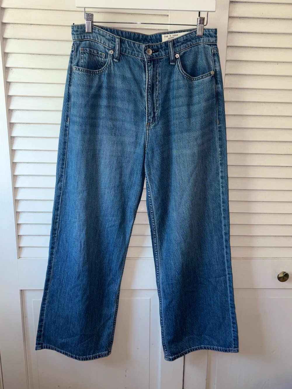 NWT Rag & Bone Lori High Rise Wide Leg Crop Jeans Woburn Medium Wash 27 - Picture 2 of 8